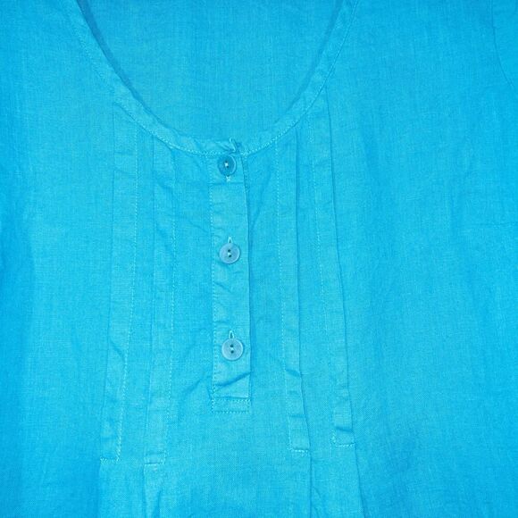 Flax Blue Tunic‎ Button Front Top Size Medium - Picture 3 of 4